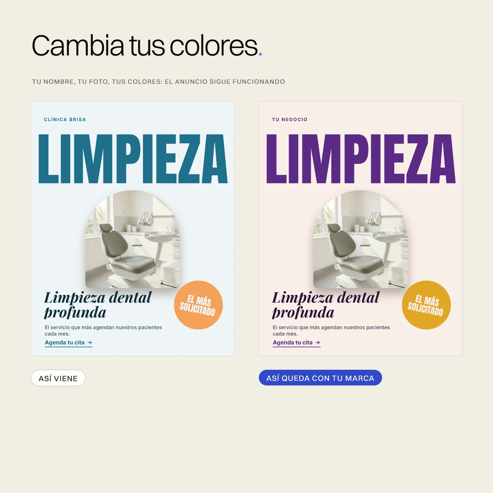 Anuncios listos para Clínicas y consultorios: tu marca