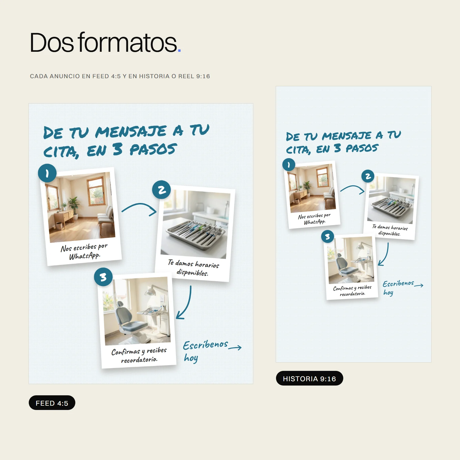 Anuncios listos para Clínicas y consultorios: feed e historia