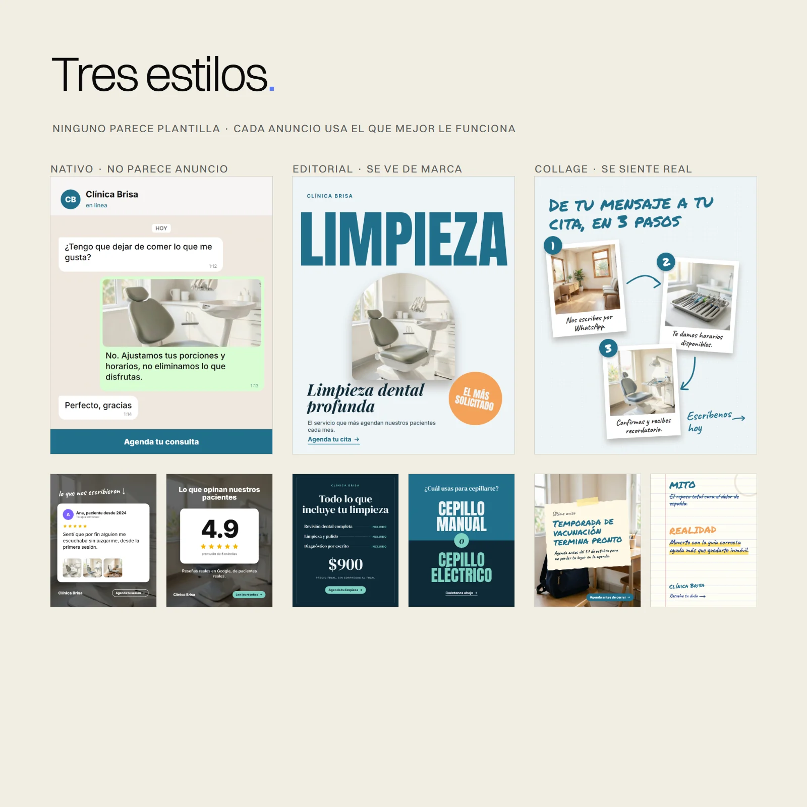 Anuncios listos para Clínicas y consultorios: tres grupos