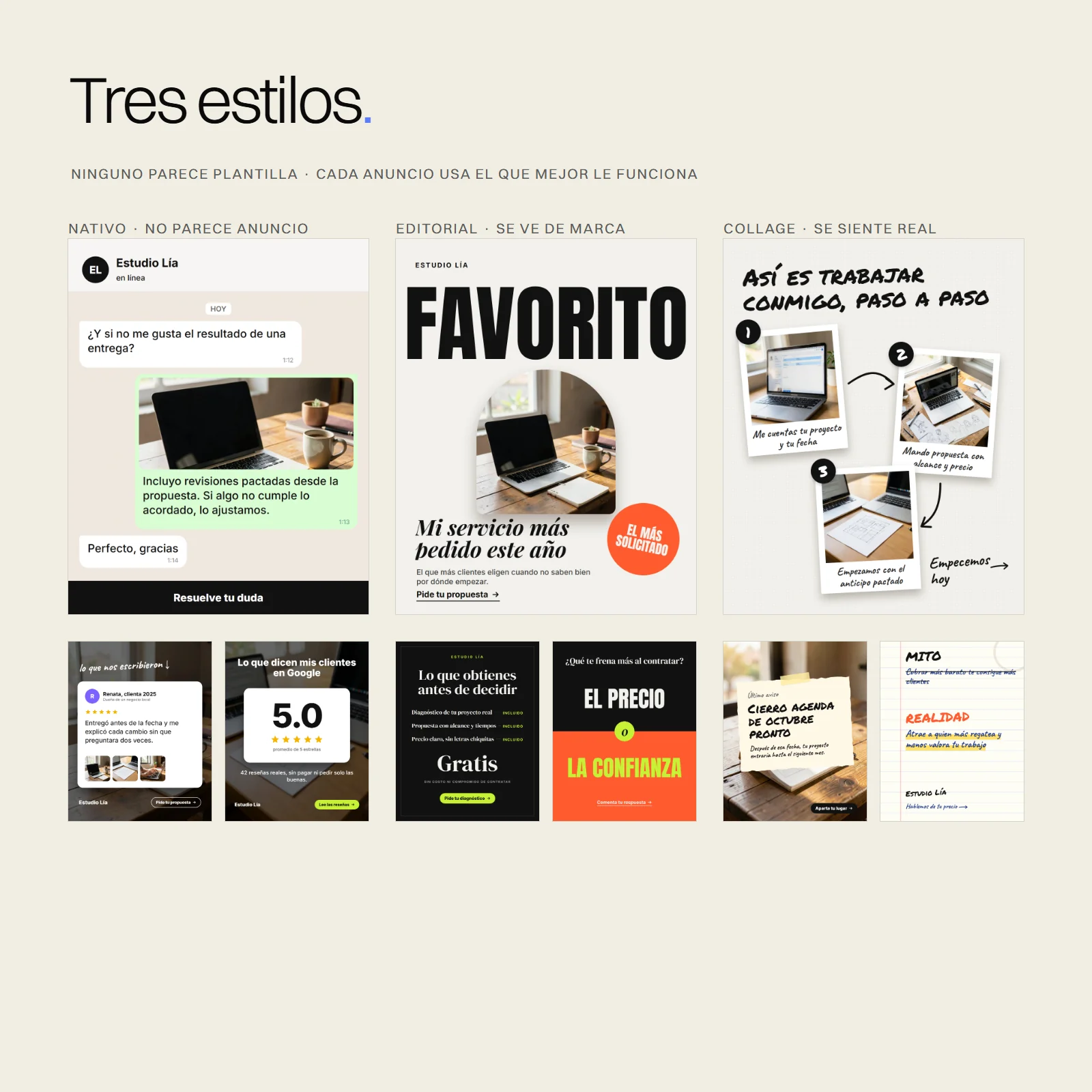 Anuncios listos para Freelancers: tres grupos