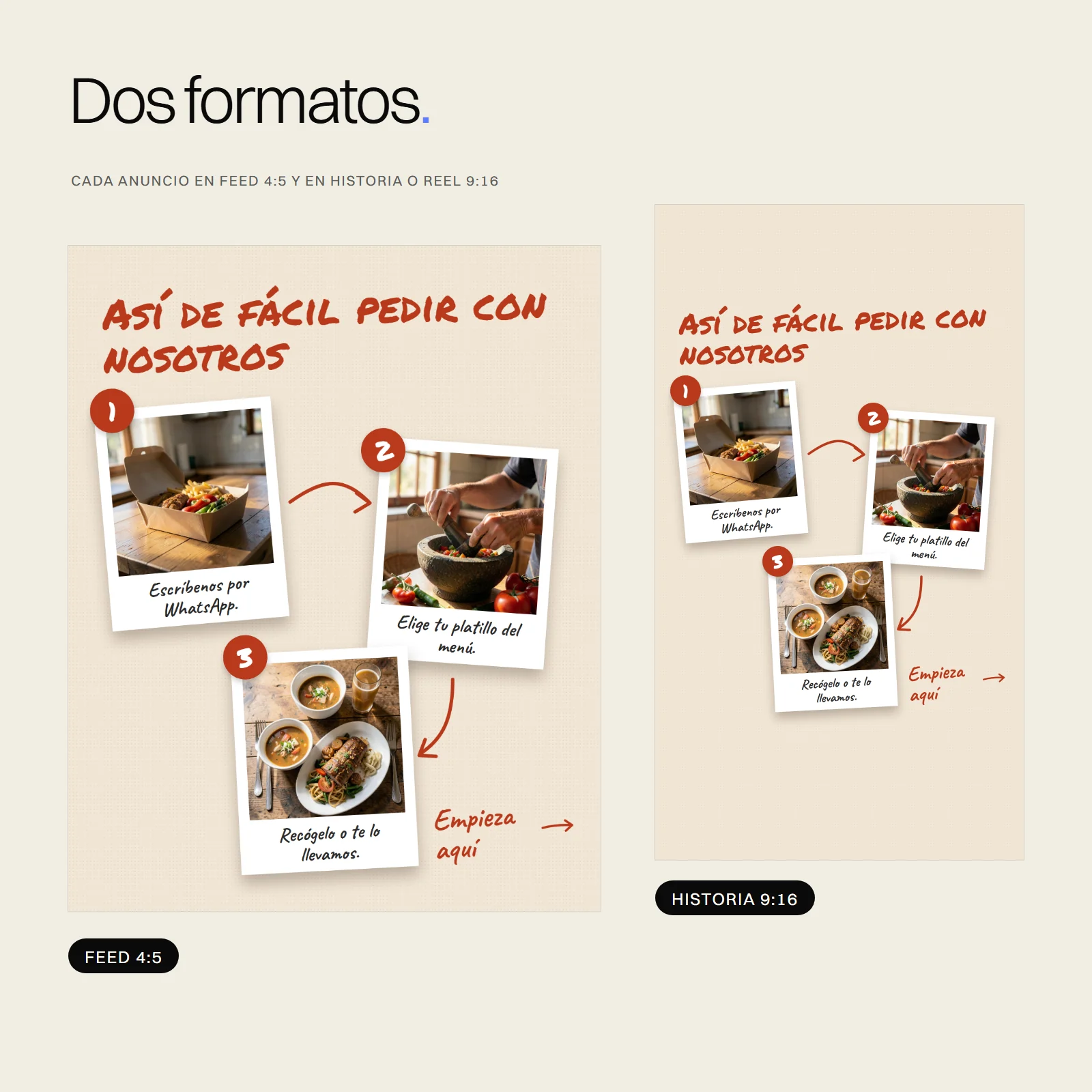 Anuncios listos para Restaurantes: feed e historia