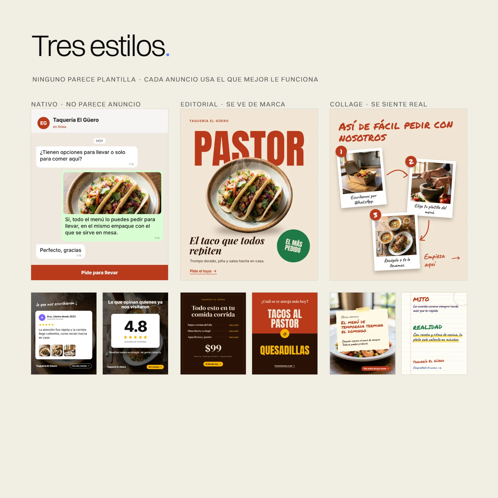 Anuncios listos para Restaurantes: tres grupos