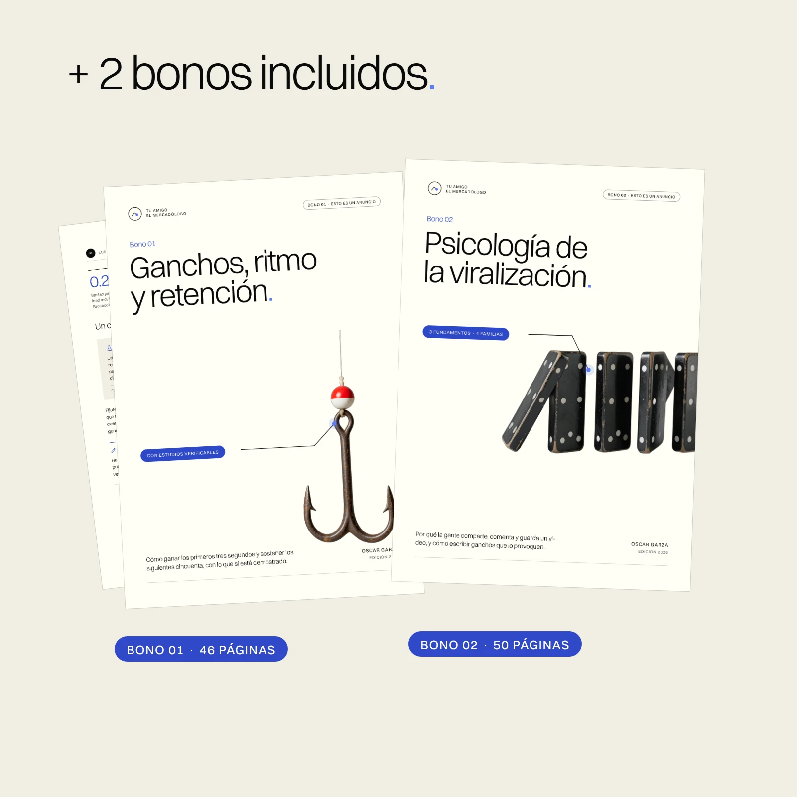 Portadas de los dos bonos incluidos: Ganchos, ritmo y retención y Psicología de la viralización