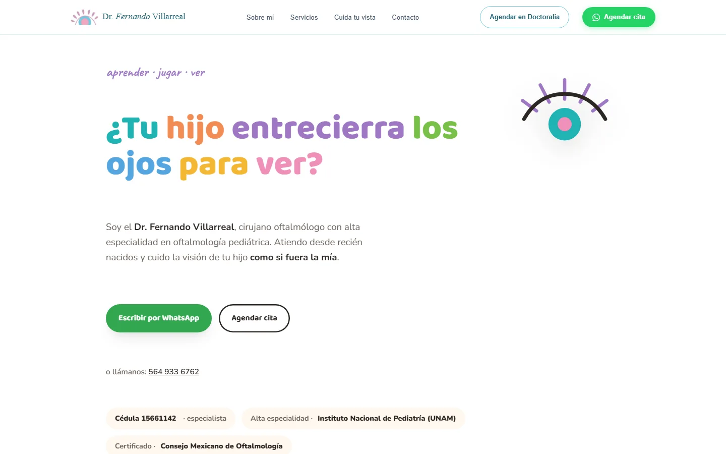 Página de inicio del sitio de Oftalmopediatría Yucatán