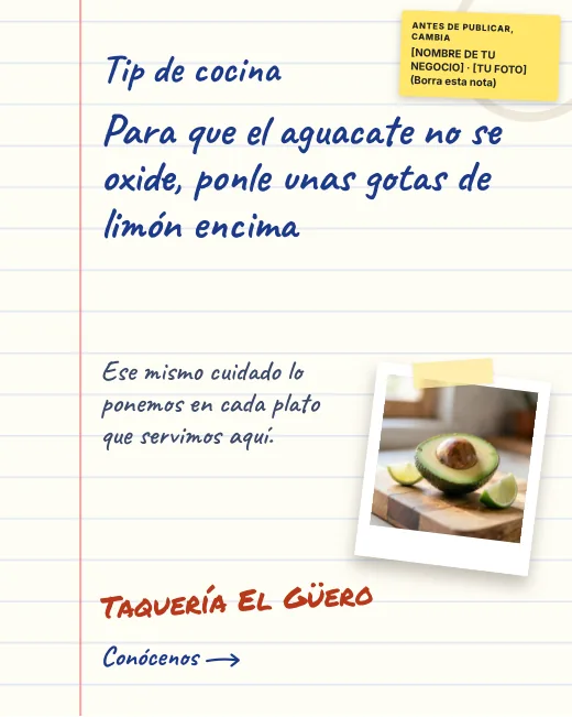 Anuncio de ejemplo del pack Restaurantes