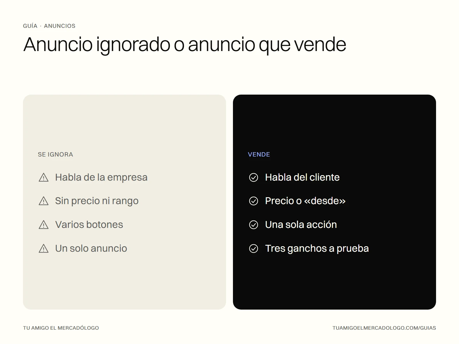 Comparativa entre un anuncio publicitario que la gente ignora y uno que vende