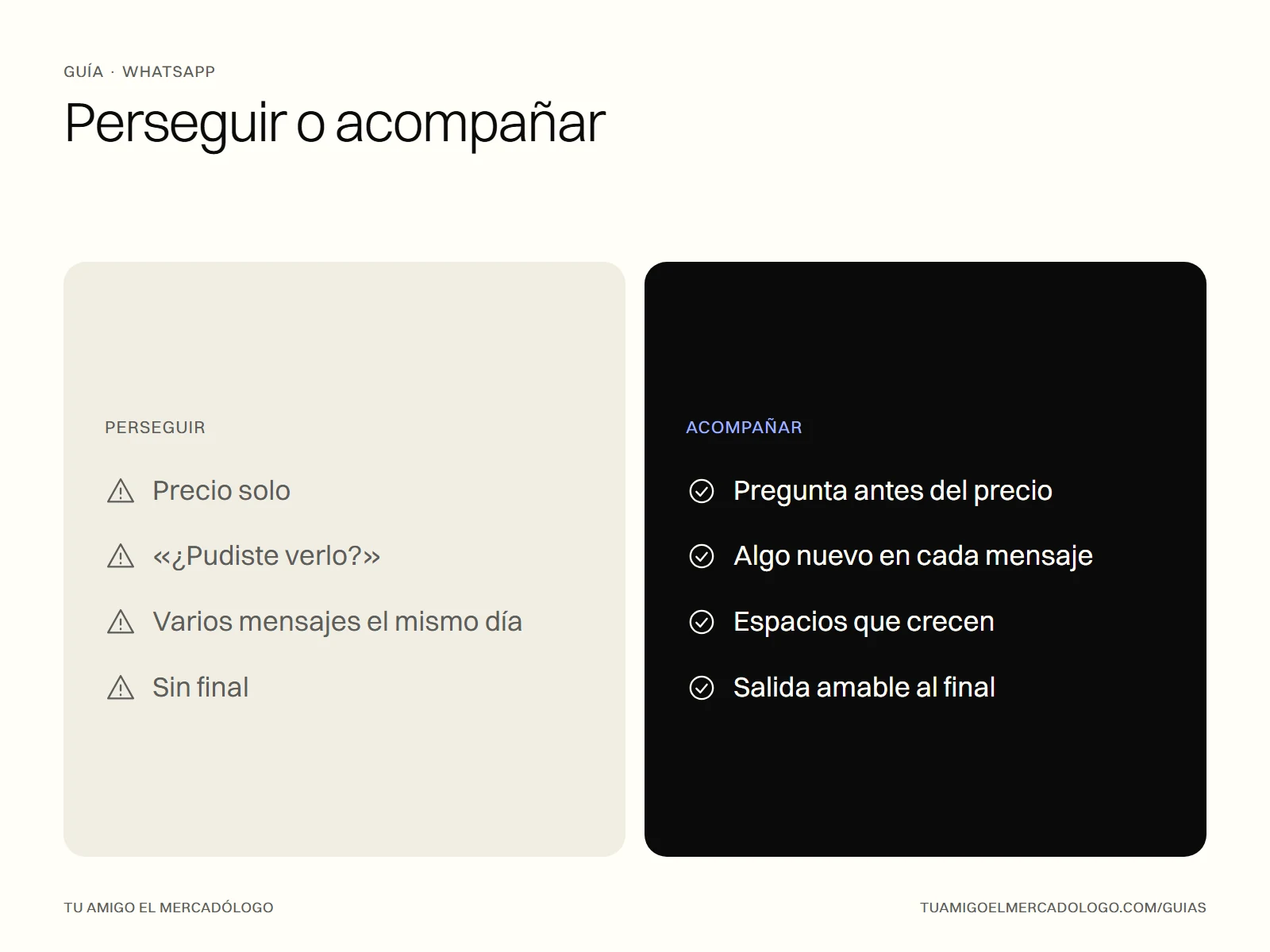 Comparativa entre perseguir a un cliente por WhatsApp y acompañarlo en su decisión